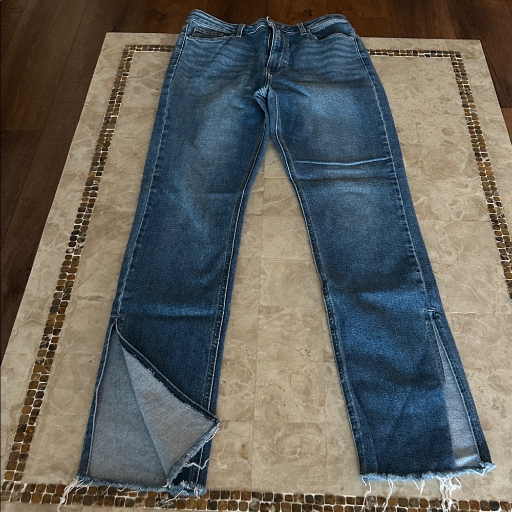 Just‎ Black Denim Jeans Frayed Split Hem High Rise Made in USA Women’s Size 28